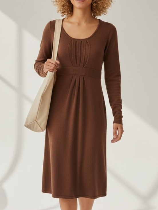 Barneys New York Dresses & Skirts - Barneys New York VINTAGE Brown Long-Sleeve 100% Merino Wool Knit Dress S